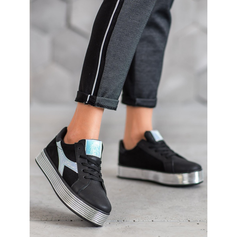 Ideal Shoes Tenisky s efektem Holo černá žlutá 2