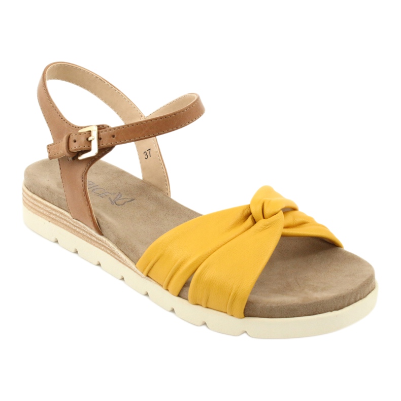 Kožené sandály Caprice béžové / citronové hnědý žluť 1
