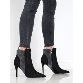 SHELOVET Semišové kozačky na vysokém podpatku černá 1