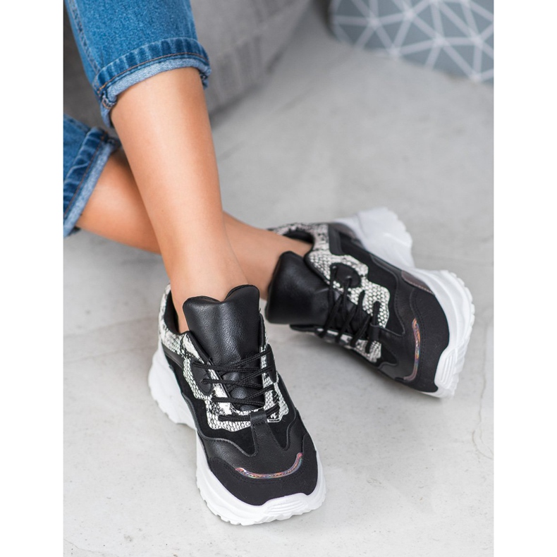 SHELOVET Svázané tenisky s eko kůží černá vícebarevný 1