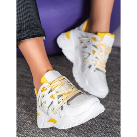 Small Swan Pohodlné ekologické kožené tenisky bílý žlutá 1