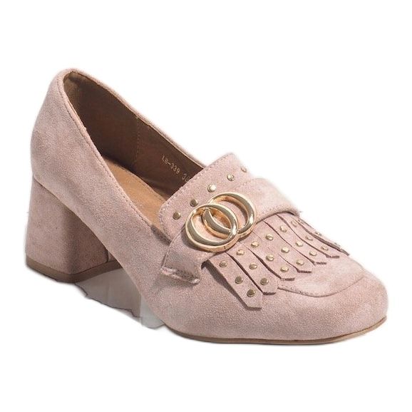 Růžové semišové lodičky na sloupku LB-339 růžový 1 Růžové semišové lodičky na sloupku LB-339 růžový 1