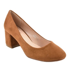 Hnědé semišové lodičky na sloupku FM1089 hnědý 1