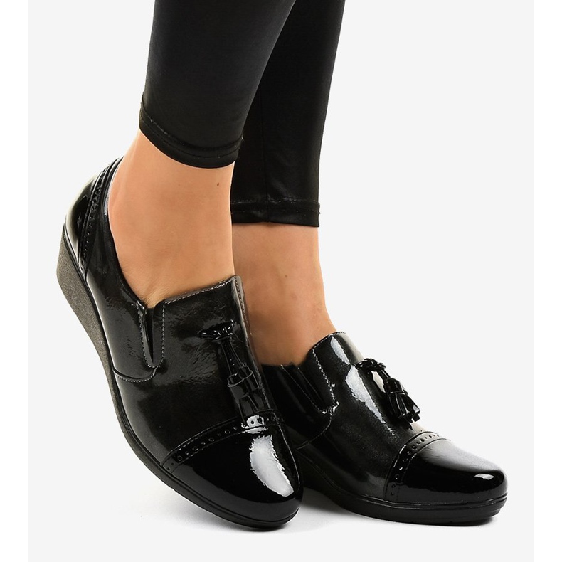 Černé klínové boty 7-9022 černá šedá 2