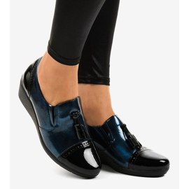 Černé klínové boty 7-9022 černá námořnická modrá 2