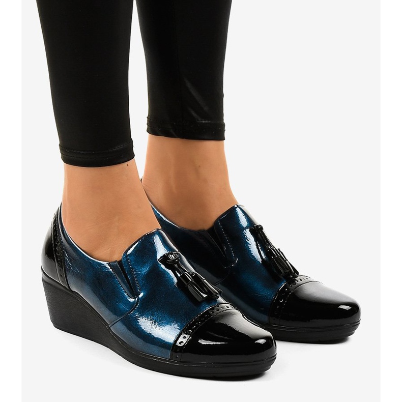 Černé klínové boty 7-9022 černá námořnická modrá 1