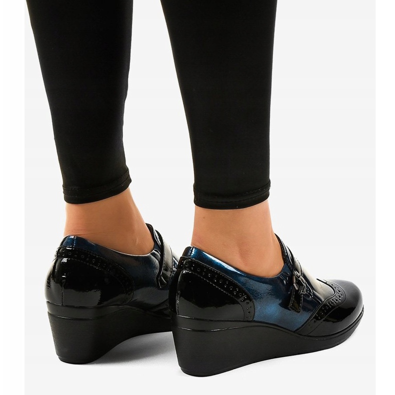 Černé klínové boty 7-9021 černá námořnická modrá 2