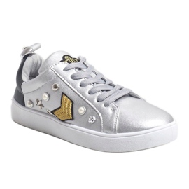 Stříbrné tenisky 856-Y bohatě zdobené černý šedá 1