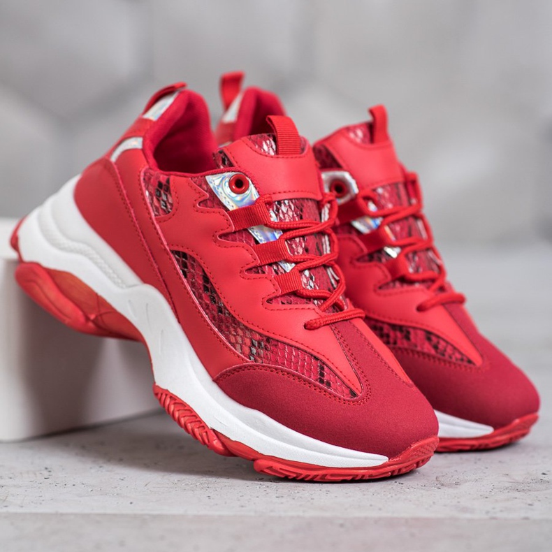 SHELOVET Snake Print Platform tenisky červené 2