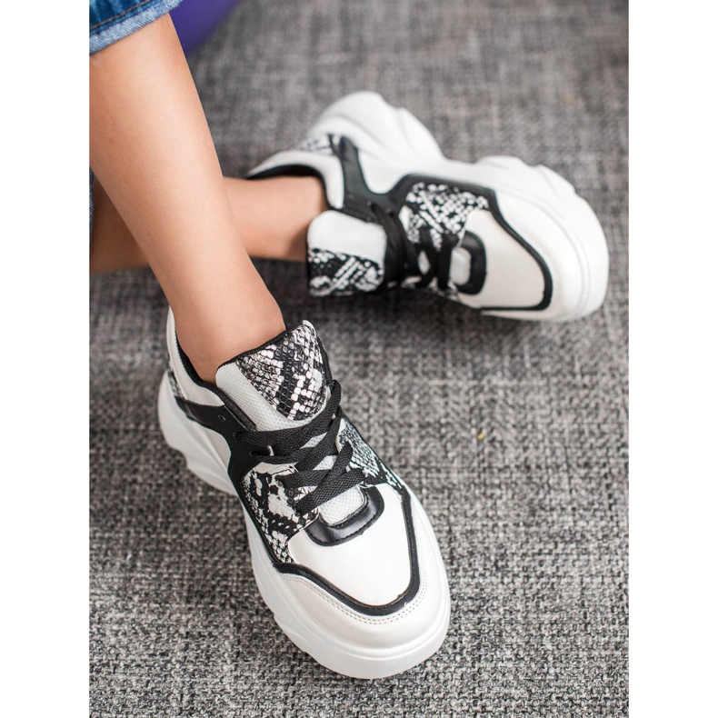 Weide Módní ekologické kožené tenisky bílý černá 1