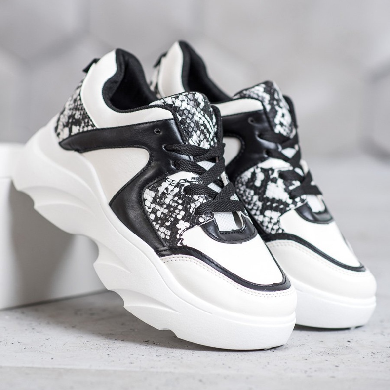 Weide Módní ekologické kožené tenisky bílý černý 2