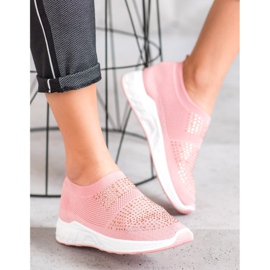 SHELOVET Nazouvací boty s krystaly růžový 2