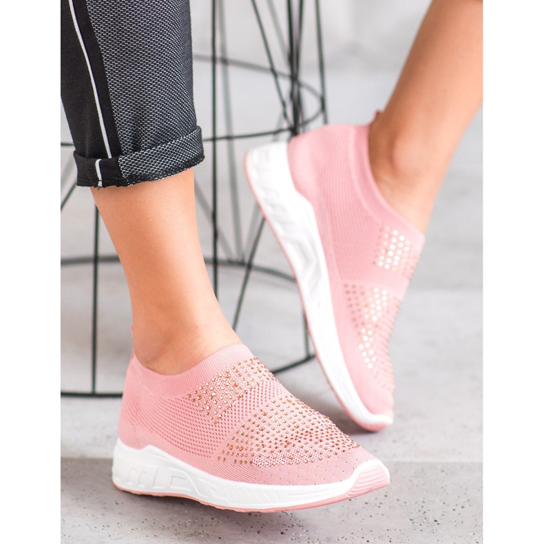 SHELOVET Nazouvací boty s krystaly růžový 2