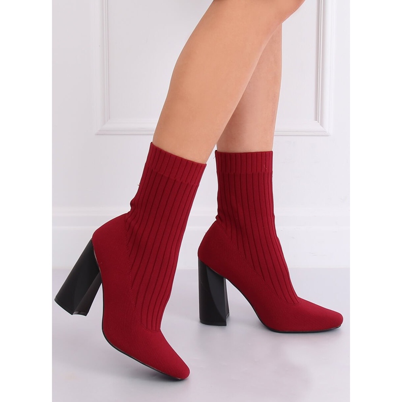 Kotníkové boty ponožkové dříky vínové X8037 Wine Red - II Gat červený 2