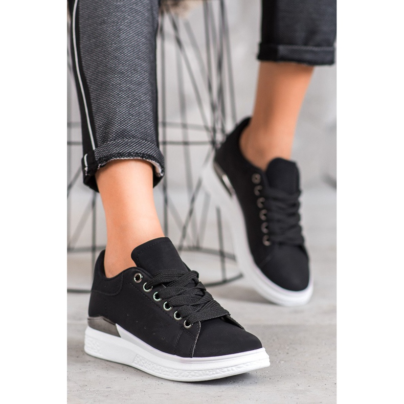 SHELOVET Tenisky na platformě s eko kůží černá 1