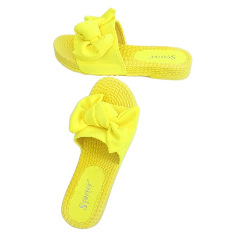 Žluté dámské pantofle s mašlí YQ225P Fluorescein žluť 2