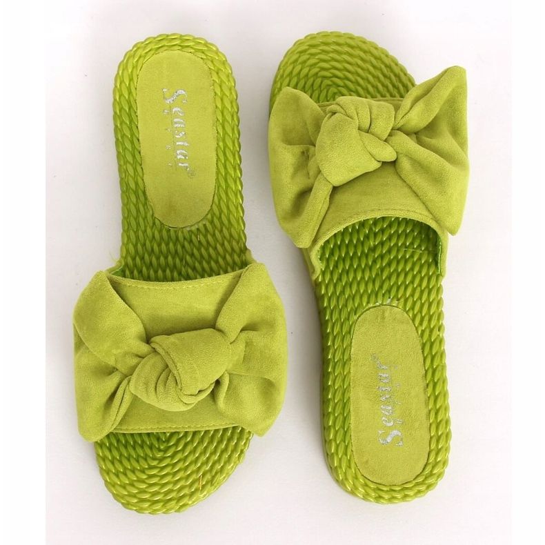 Zelené dámské pantofle s mašlí YQ225P Green zelený 2