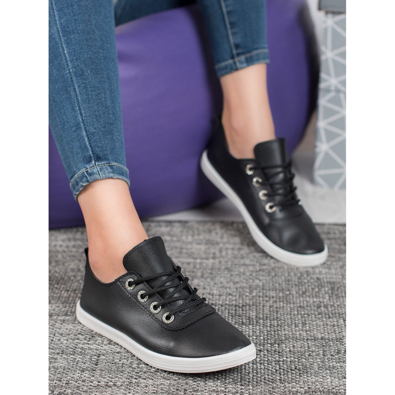 SHELOVET Stylové tenisky s eko kůží černá 1