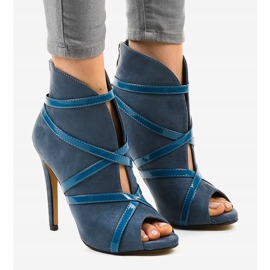 Modré semišové vysoké podpatky SY-20 modrý 1