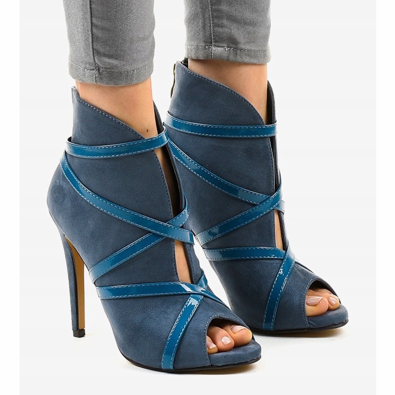 Modré semišové vysoké podpatky SY-20 modrý 1
