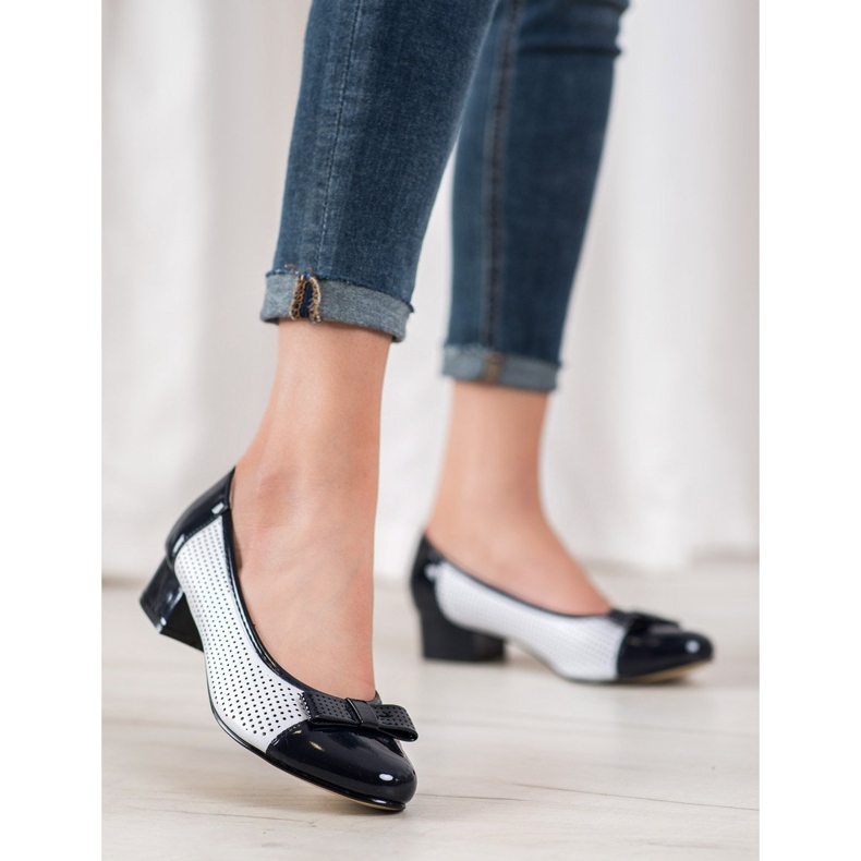 Goodin Prolamované pumpy s mašlí bílý modrý 2