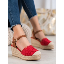 Small Swan Klínové espadrilky hnědý červený 2