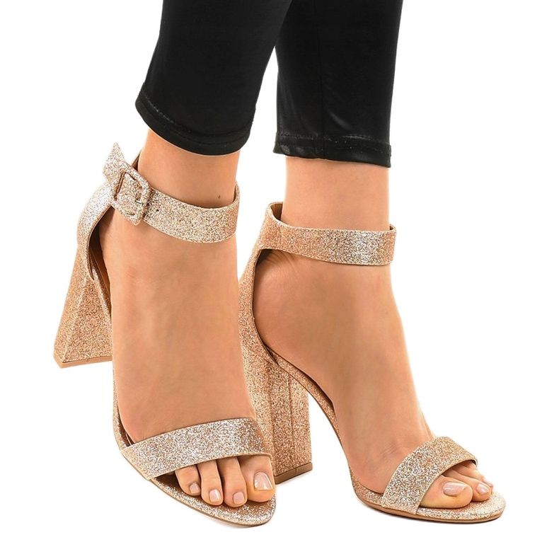 Růžové otevřené třpytivé lodičky ZY-161 růžový žlutá 1