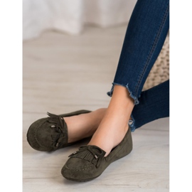 Ideal Shoes Semišové boty s třásněmi zelený 2