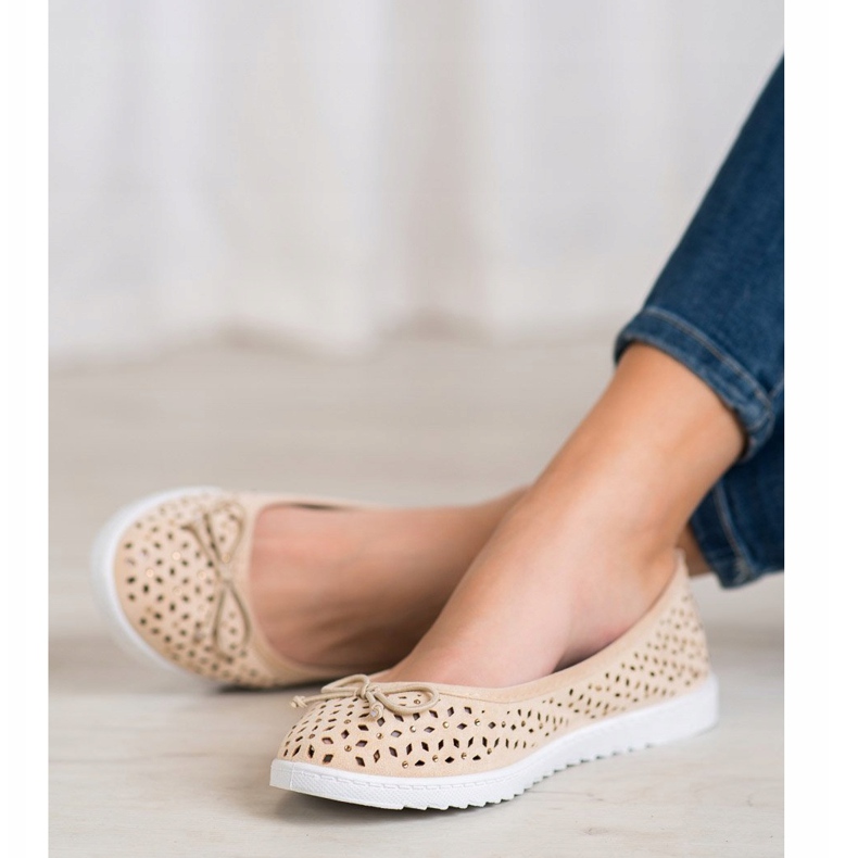 SHELOVET Prolamovaná baletka s mašlí hnědý 1