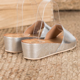 SHELOVET Stylové klínové pantofle šedá 1