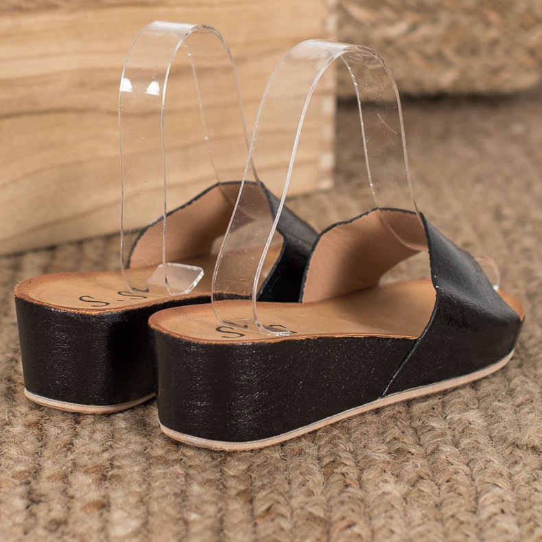 SHELOVET Stylové klínové pantofle černá 1