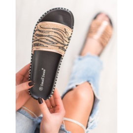 SHELOVET Módní pantofle s krychlovým zirkonem hnědý žlutá 2