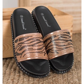 SHELOVET Módní pantofle s krychlovým zirkonem hnědý žlutá 1