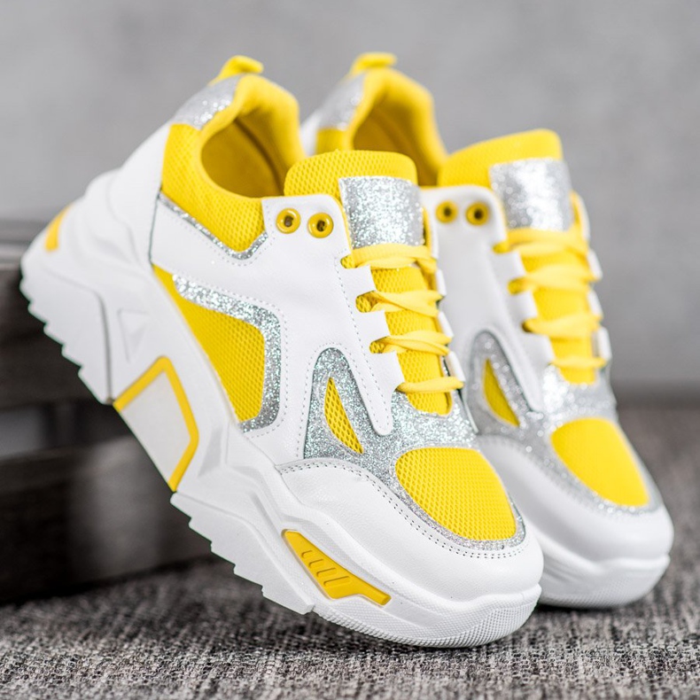 Seastar Módní tenisky s třpytkami bílý žlutá 2