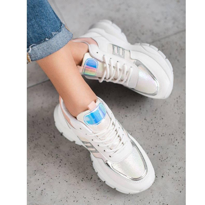 SHELOVET Módní ekologické kožené tenisky bílý vícebarevný 1