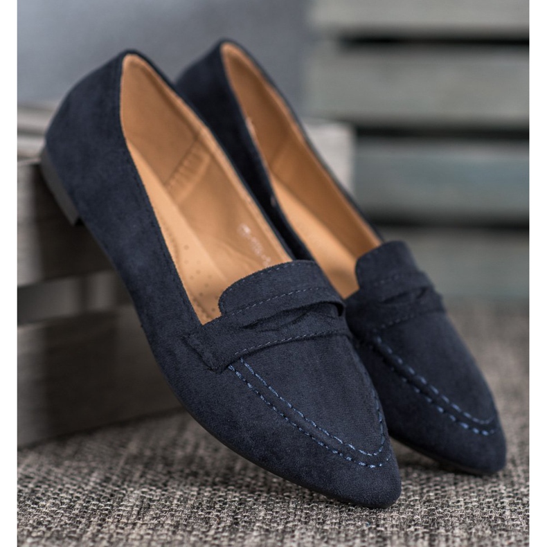 Best Shoes Semišové mokasíny ve špici námořnická modř modrý 1