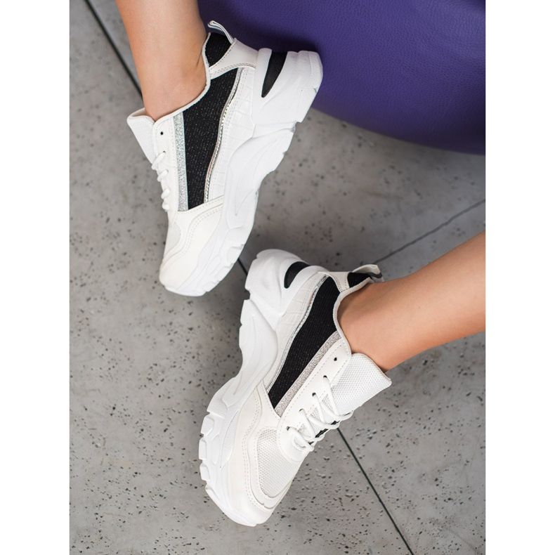 SHELOVET Stylové tenisky s třpytkami bílý černá 1