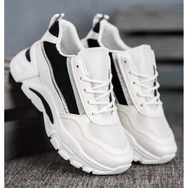 SHELOVET Stylové tenisky s třpytkami bílý černý 2