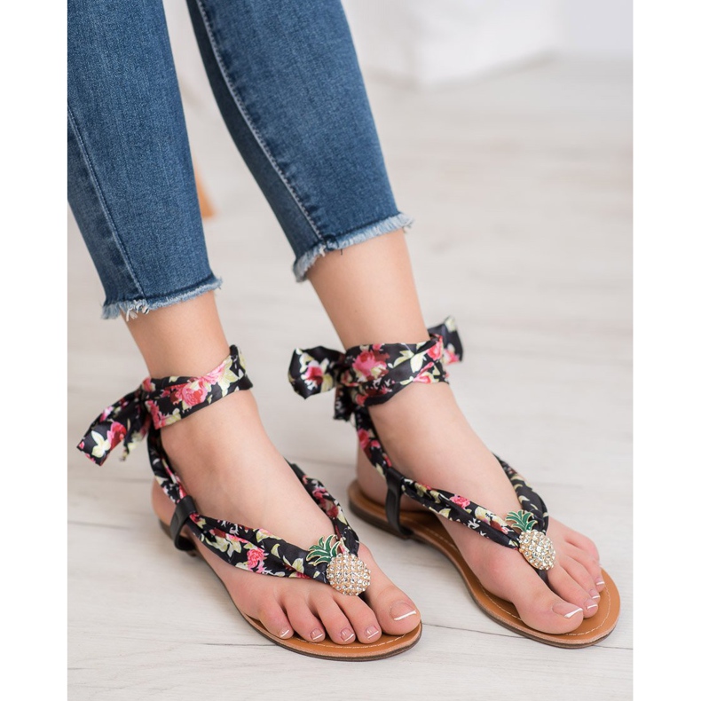 SHELOVET Svázané sandály s ananasem černá vícebarevný 2