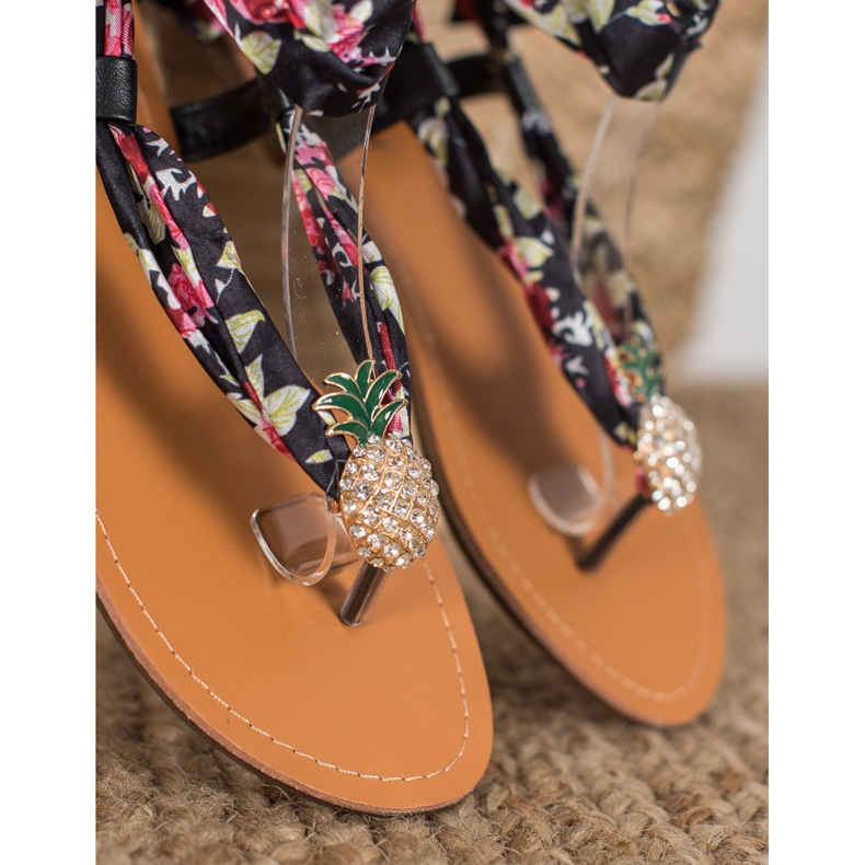 SHELOVET Svázané sandály s ananasem černá vícebarevný 1