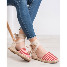 Small Swan Espadrilky s ozdobnou stuhou hnědý červené 1