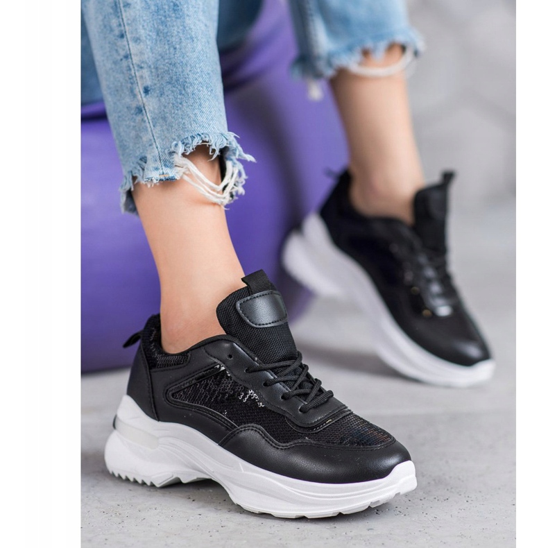 SHELOVET Módní tenisky s flitry černá 2