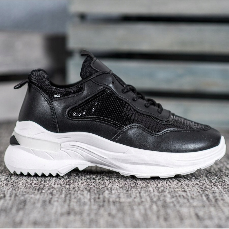 SHELOVET Módní tenisky s flitry černá 1