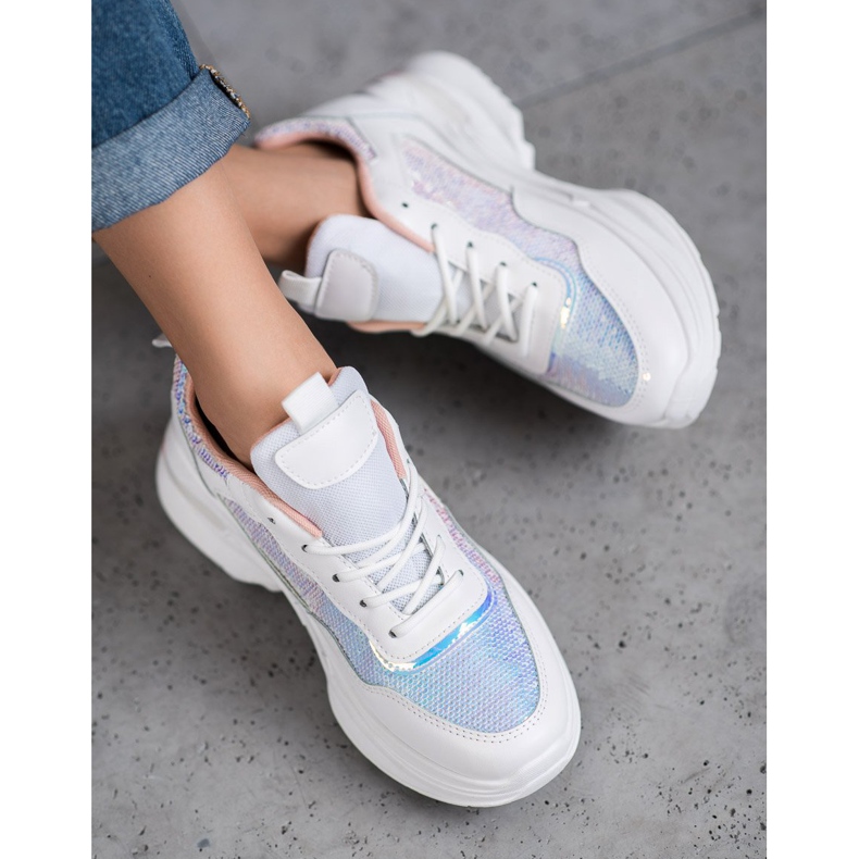 SHELOVET Módní tenisky s flitry bílý 1