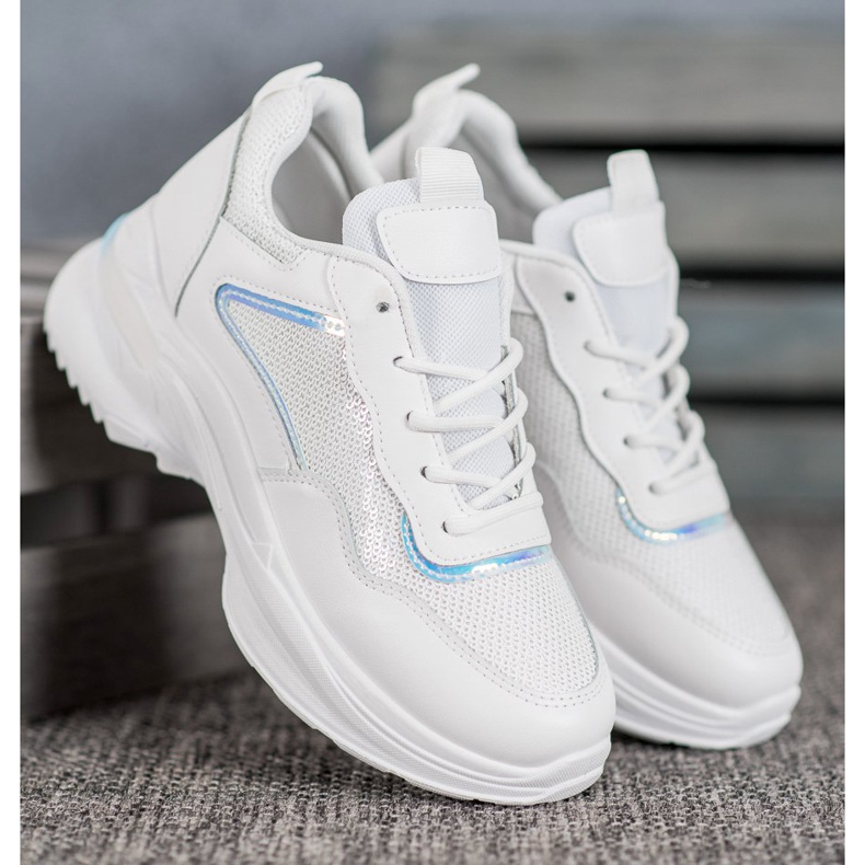 SHELOVET Módní tenisky s flitry bílý 2