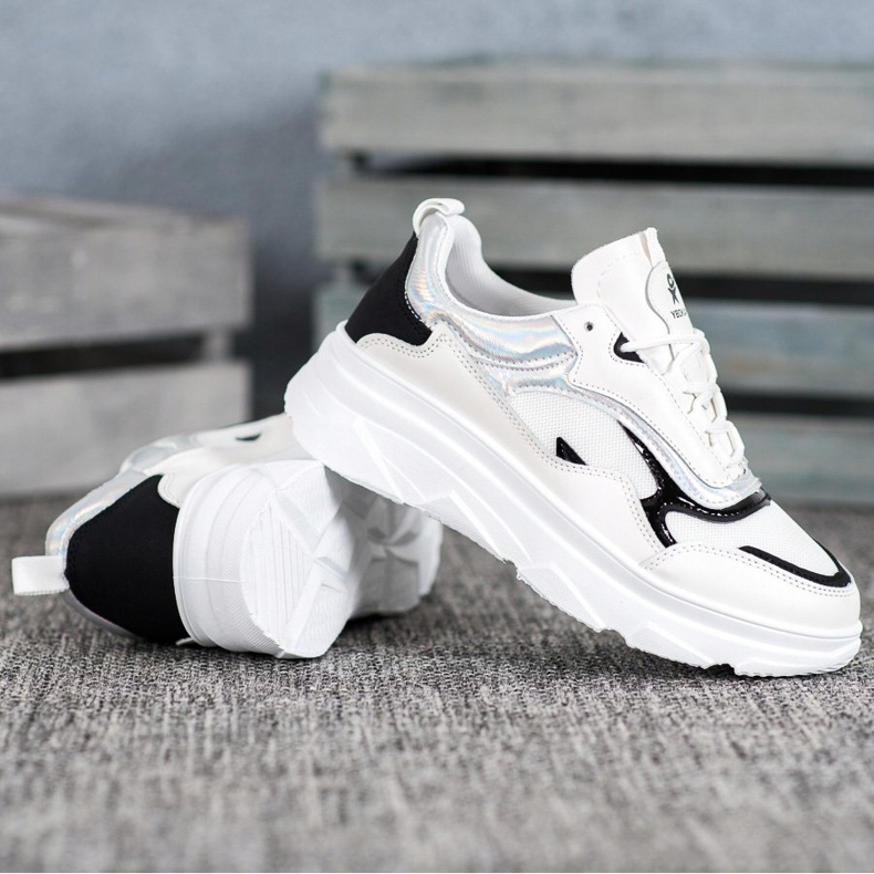 SHELOVET Módní bílé tenisky bílý černý 1