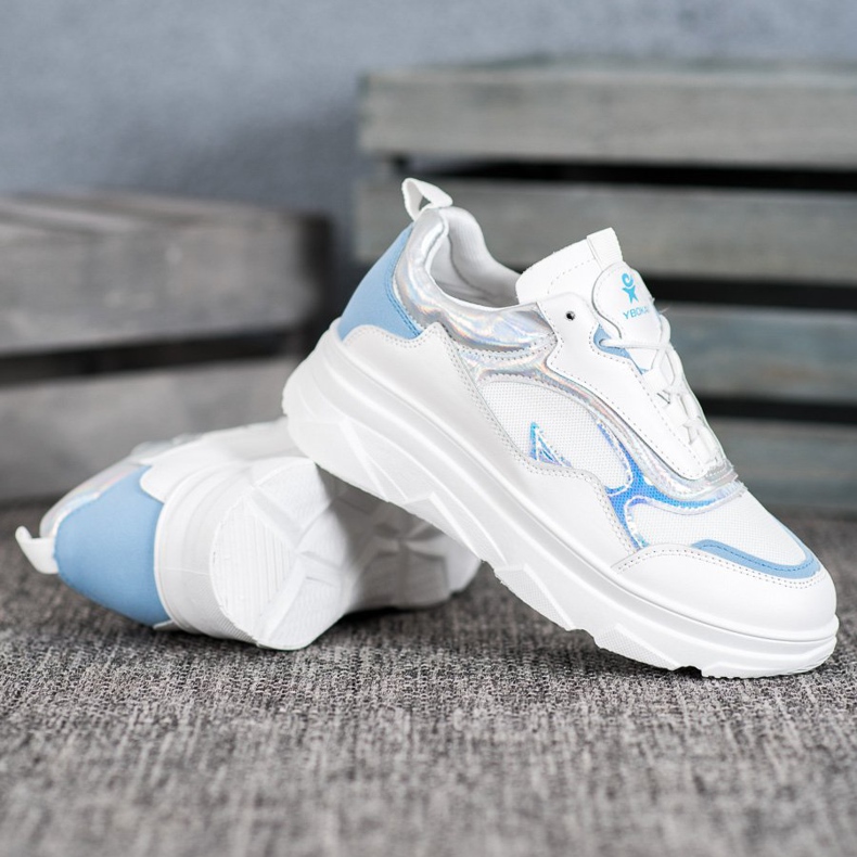 SHELOVET Módní bílé tenisky bílý modrý 1