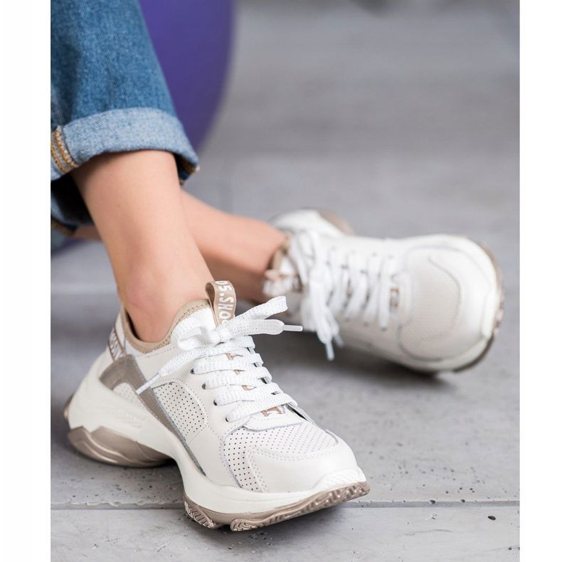 Goodin Prolamované kožené tenisky bílý žlutá 2 Goodin Prolamované kožené tenisky bílý žlutá 2