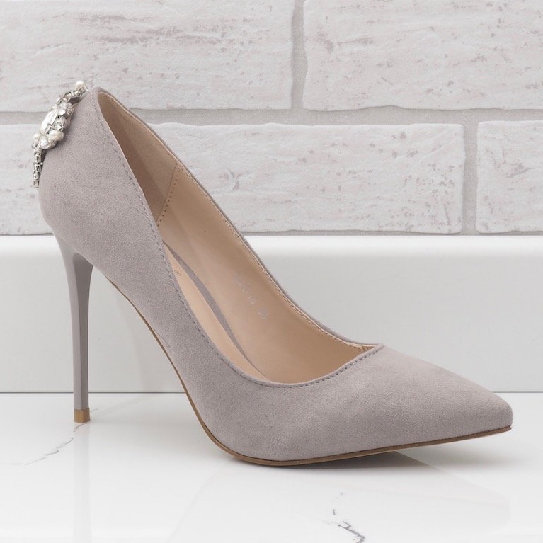 Klasické šedé podpatky se zirkony 9229-13 šedá 1