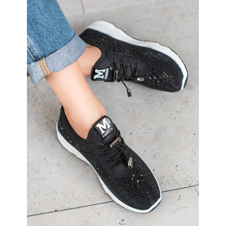 SUPER COOL Svázané boty s krystaly černý 1